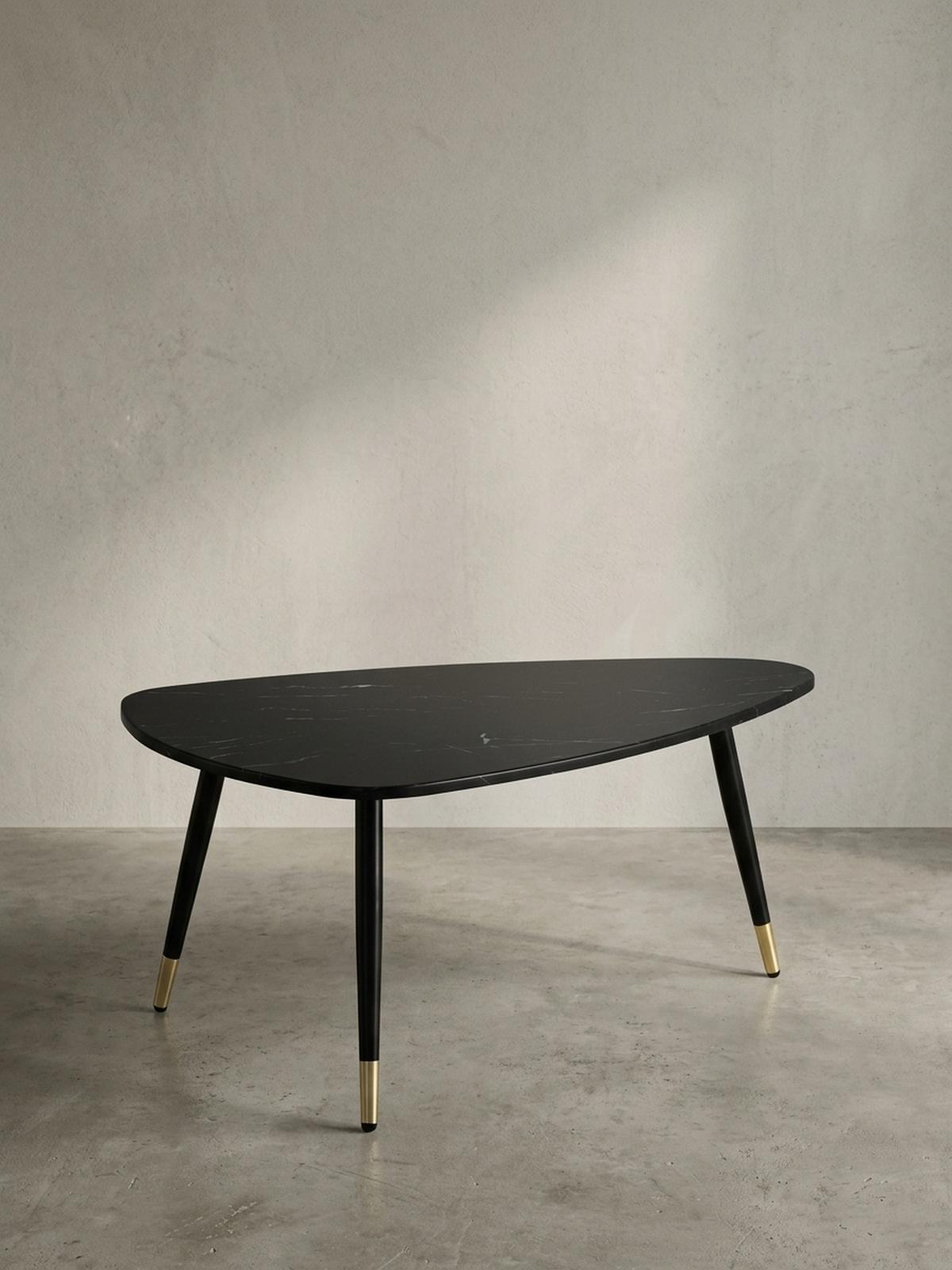 COUCHTISCH mit Marmor Optik, Dreibein, Metall-Gestell, Dreieckig, Schwarz 90x60x41 cm - Schwarz, Holzwerkstoff/Metall (60/90/41cm) - KADIMA DESIGN