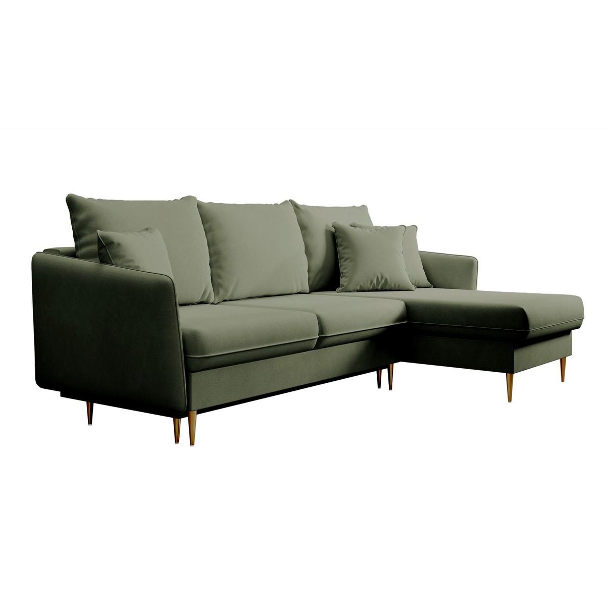 ECKSOFA Volio Salbeigrün Samt - Goldfarben/Hellgrün, Textil/Metall (223/145cm) - Selsey
