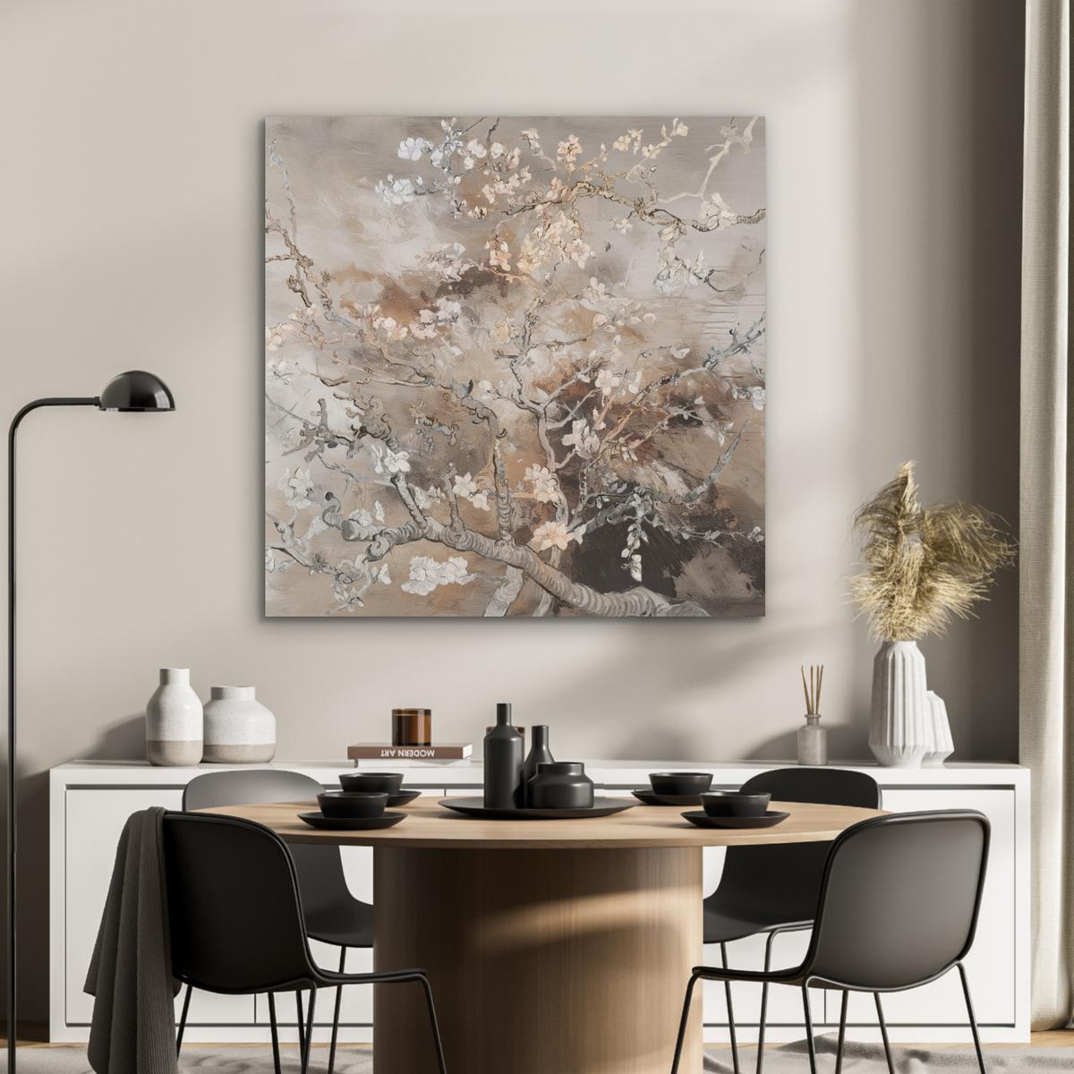AKUSTIKBILD Mandelblüte - Kunst - Van Gogh - Beige - Abstrakt Akustikpaneele 90x90 cm - Braun, Kunststoff (90/90cm) - MuchoWow