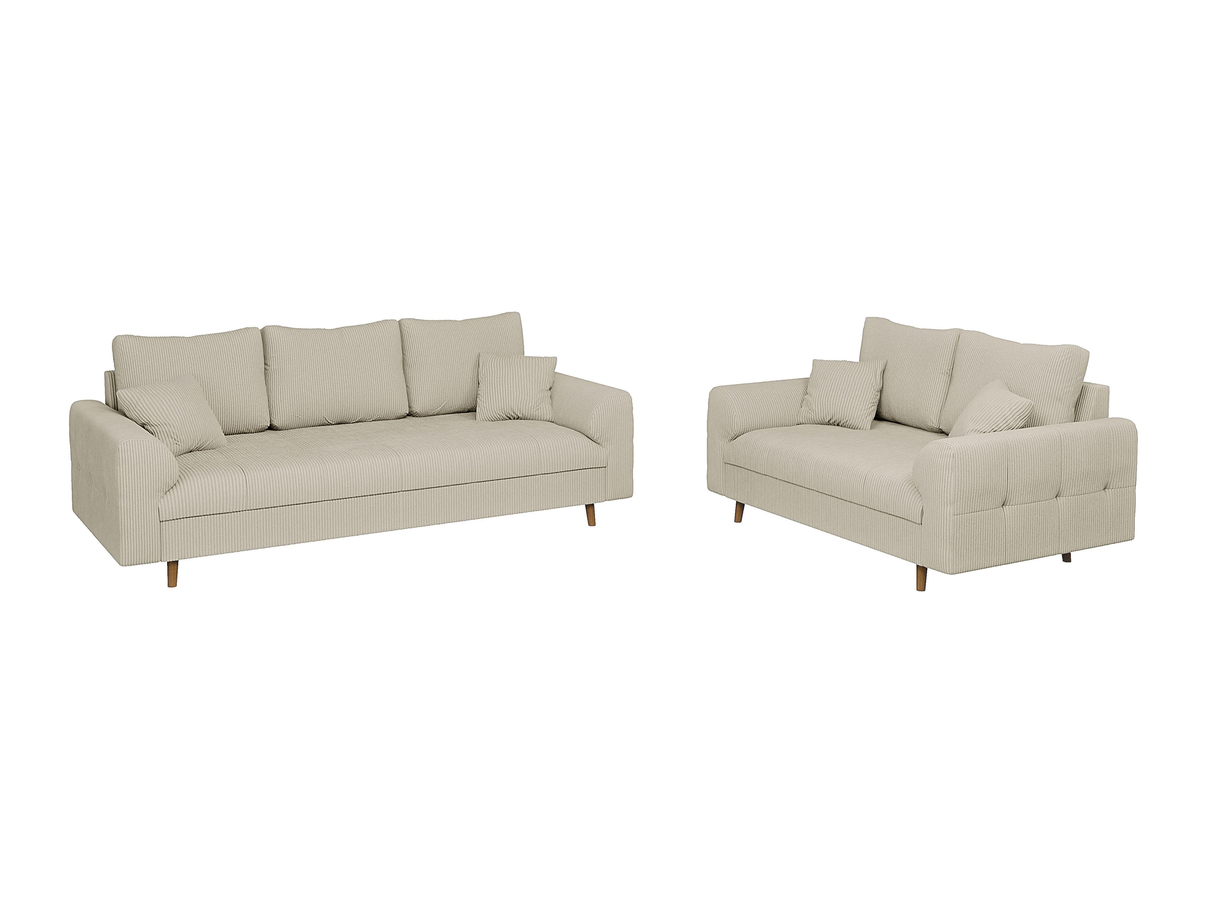 SITZGARNITUR 3+2 Alma Beige Cord - Beige/Braun, Holz/Textil (210/81/93cm) - S-Style Möbel