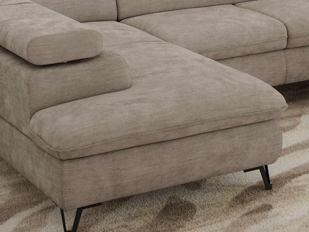 WOHNLANDSCHAFT PABLO U Schenille glatt Hellgrau mit Topper Visco - Hellgrau/Schwarz, Textil/Metall (346/76/208cm) - MKS