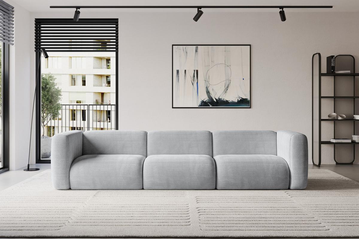MODULARES Sofa 3-SITZER MIRA-S2 319x89x70 Grau cm Cord - Blaugrau/Schwarz, Holzwerkstoff/Kunststoff (319/70/89cm) - ALTDECOR