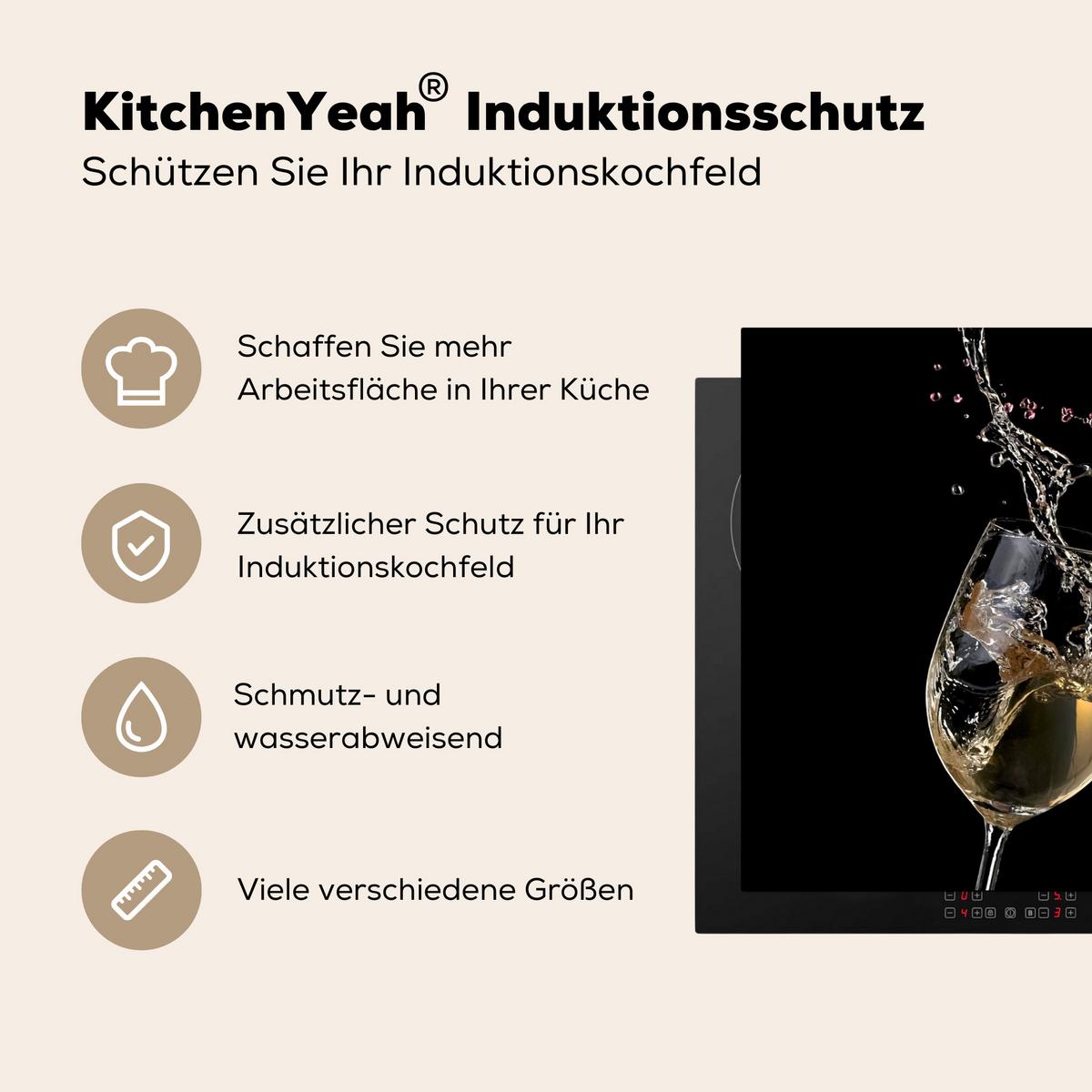 HERDABDECKPLATTE Rotwein - Weißwein - Glas - Schwarz Induktionsschutz 81.6x52.7 cm - Weinrot, Kunststoff (81.6/52.7/0.2cm) - MuchoWow