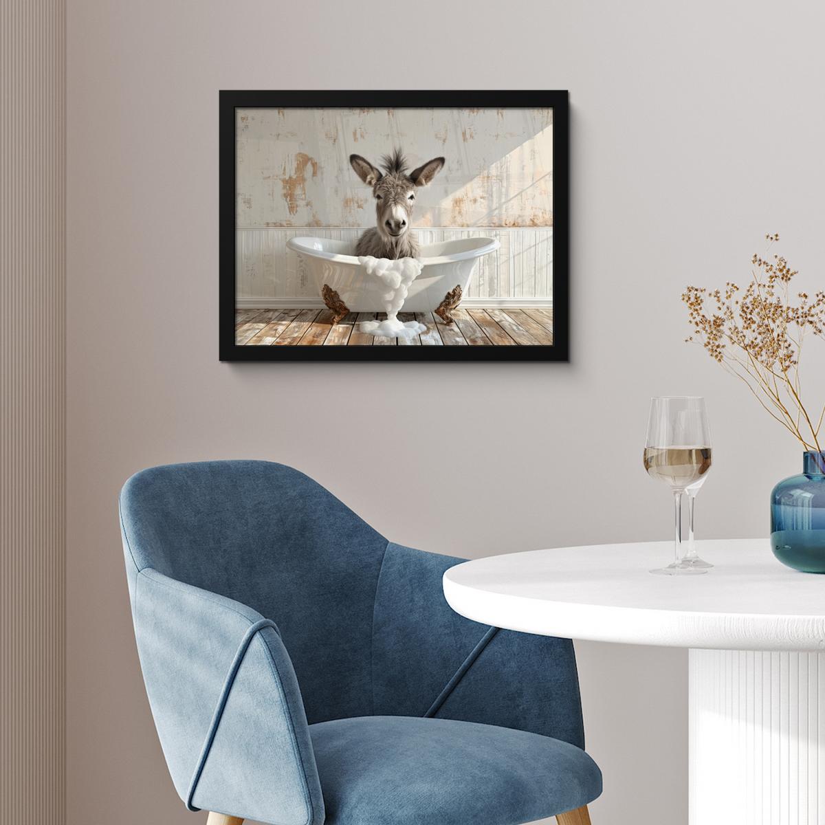POSTER MIT RAHMENGERAHMTES BILD Esel - Tiere - Badewanne - Schaumstoff 40x30 cm - Weiß, Papier (40/30cm) - MuchoWow