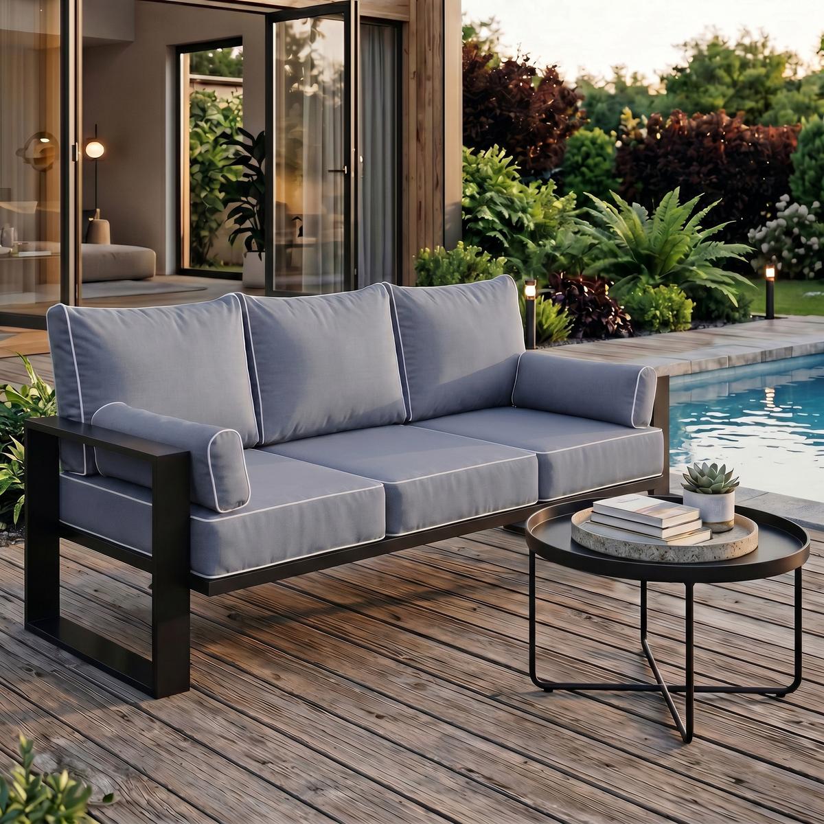 LOUNGESOFA 3-Sitzer Verdino mit Metallrahmen 215 cm Blaugrau - Blaugrau, Metall (215/90/87cm) - Beautysofa