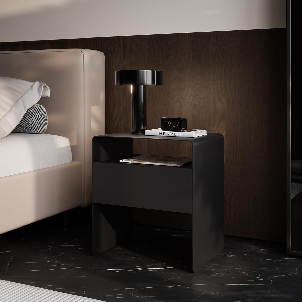 NACHTSCHRANK BOHO mit Schublade, 45/35/50 cm, Schwarz - Schwarz, Metall (45/50/35cm) - Idohome