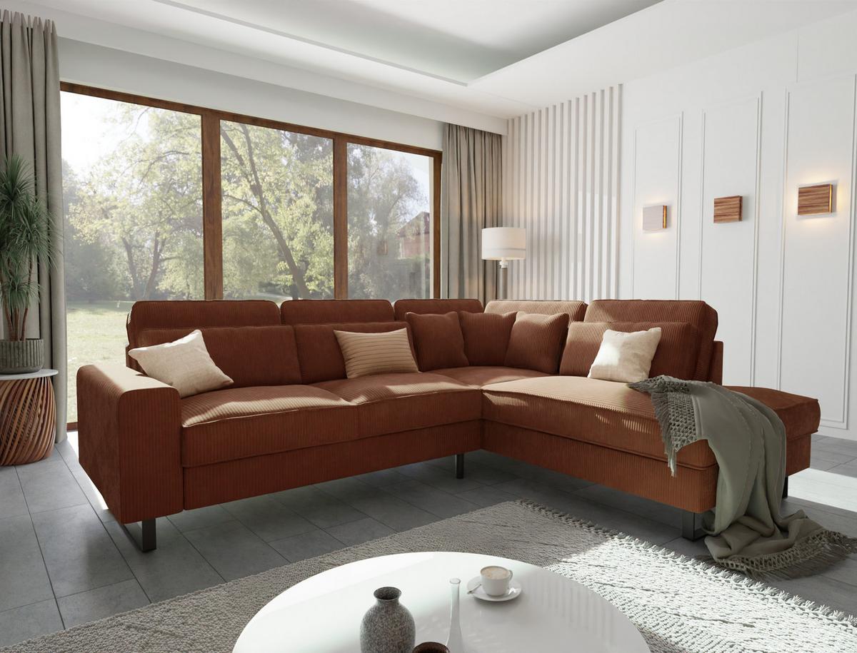 ECKSOFA Floe Terrakotta Cord - Terracotta/Schwarz, Holz/Kunststoff (290/231cm) - S-Style Möbel