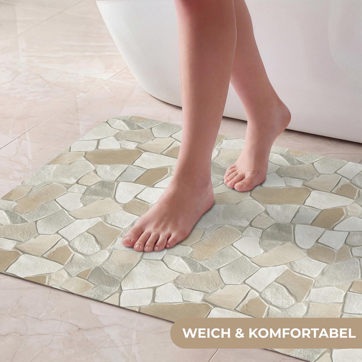 BADEMATTE Mosaik - Steine - Beige 80x50 cm - Beige/Creme, Textil (80/50cm) - OnlyWow