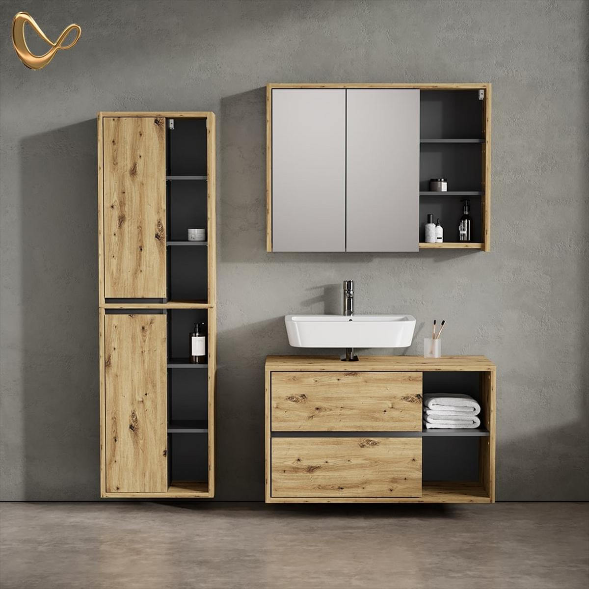 BADSPIEGELSCHRANK Vomano Eiche/Anthrazit 100 x 75 cm - Eichefarben/Anthrazit, Holzwerkstoff (100/75/18cm) - Livinity®
