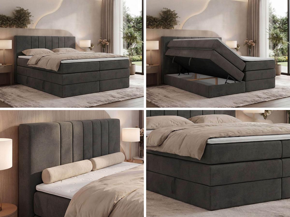 BOXSPRINGBETT INERO KING 200/200 - Dunkelgrau Velvet - Topper Visco - H4 - Dunkelgrau/Schwarz, Kunststoff/Textil (200/200cm) - MKS