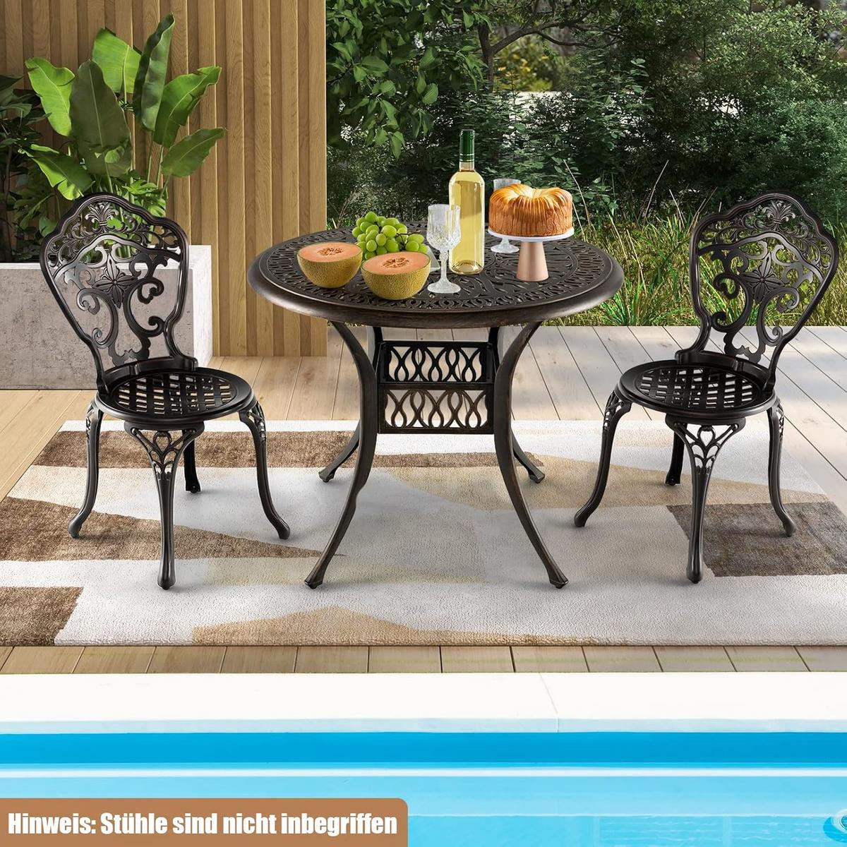GARTENTISCH Antikbraun - Bronzefarben, Metall (90/90/74cm) - COSTWAY