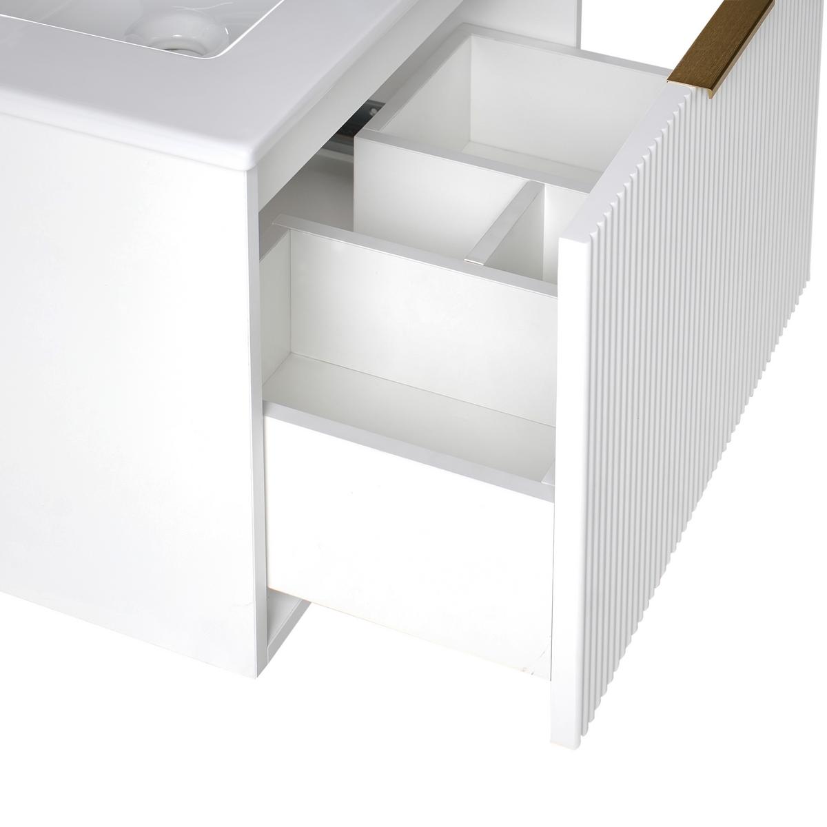 WASCHBECKENUNTERSCHRANK wandmontiertk mit Waschbecken mit goldenem Griff Weiß Tilcara - Weiß, Holzwerkstoff (60/38/72cm) - Beliani