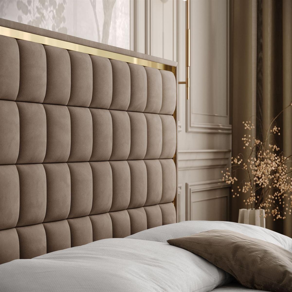 BOXSPRINGBETT ISADORA GOLD mit Bettkasten und Topper 160x200 cm Royal Velvet 176 - Beige, Textil - Lookway