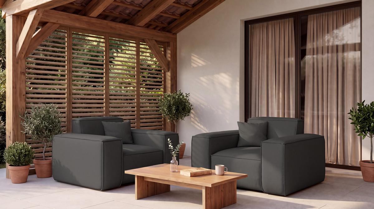 GARTENSESSEL Lorento Outdoor Polster-Loungesessel, Dunkelgrau Kunstleder 121/73/92 cm - Dunkelgrau, Textil (121/73/92cm) - WFL GROUP