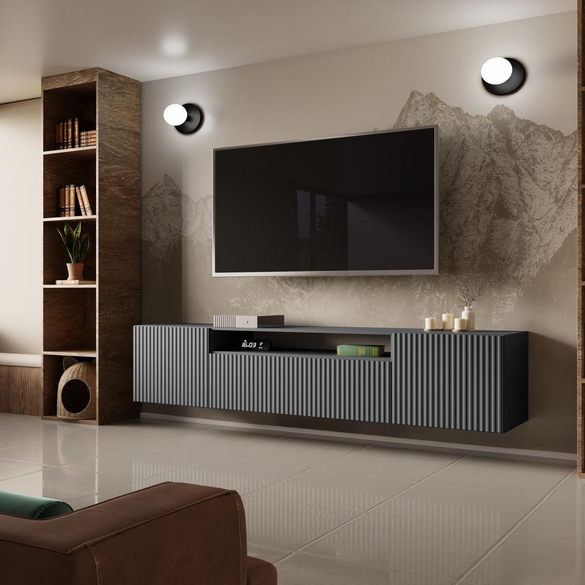 LOWBOARD VAREN 200/41/40 cm, Hängender TV-Schrank Graphitfarben - Graphitfarben, Holzwerkstoff (200/41/40cm) - MASSENO