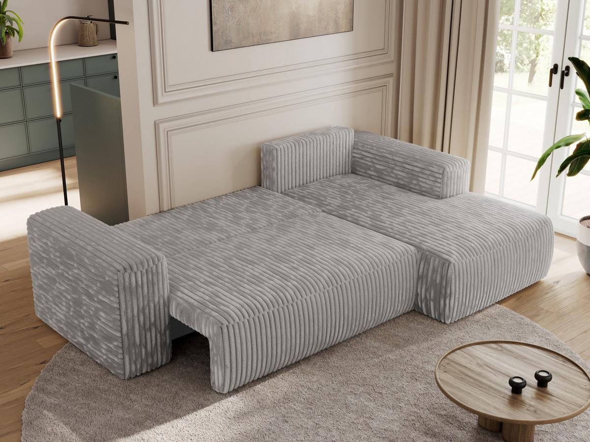 ECKSOFA TRENTINO L Hellgrau Cord - Links - Hellgrau/Schwarz, Kunststoff/Textil (266/164cm) - MKS
