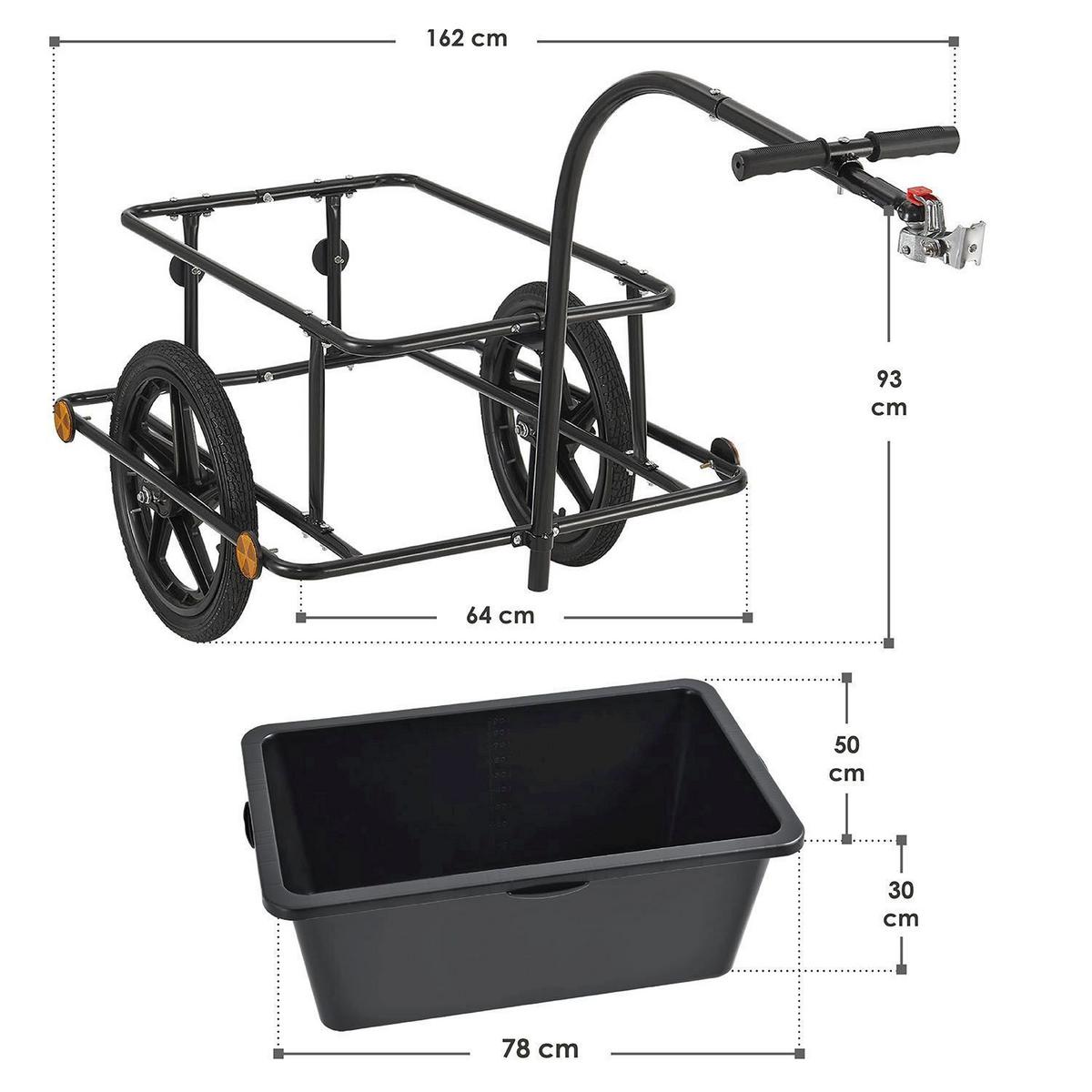 FAHRRADANHÄNGER 90 Liter - Schwarz, Kunststoff (66/94/166cm) - Juskys