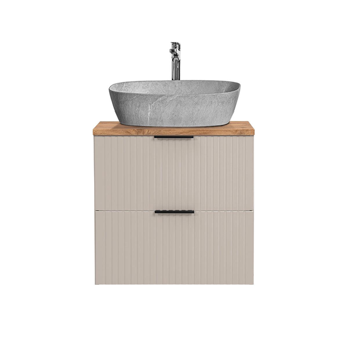 WASCHTISCH 60.6cm Adriel Kaschmir, Holz und Stein - Beige/Grau, Holzwerkstoff (60.6/59/46cm) - Petits-meubles