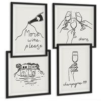 BILDER SET 4er Set - 50x50 cm & 40x60 cm Schwarzer Rahmen - Fröhliche Momente mit Champagner - Schwarz, Kunststoff (50/50cm) - TULUP