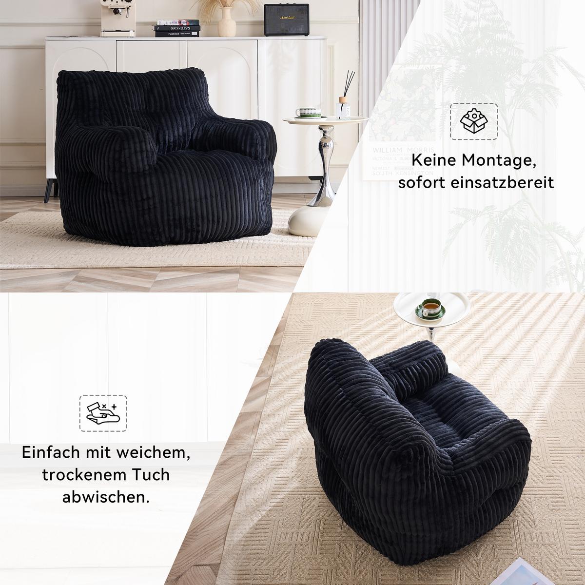 SESSEL weicher cord-stoff ergonomischer mit schaumstofffüllung - Schwarz, Textil (100/70/94cm) - Urban Meuble