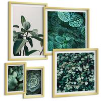 BILDER SET 5er Set - 50x50 cm & 20x30 cm & 40x60 cm Goldrahmen - Grüne Wälder, kristallklares Wasser - Goldfarben, Kunststoff (40/60cm) - TULUP