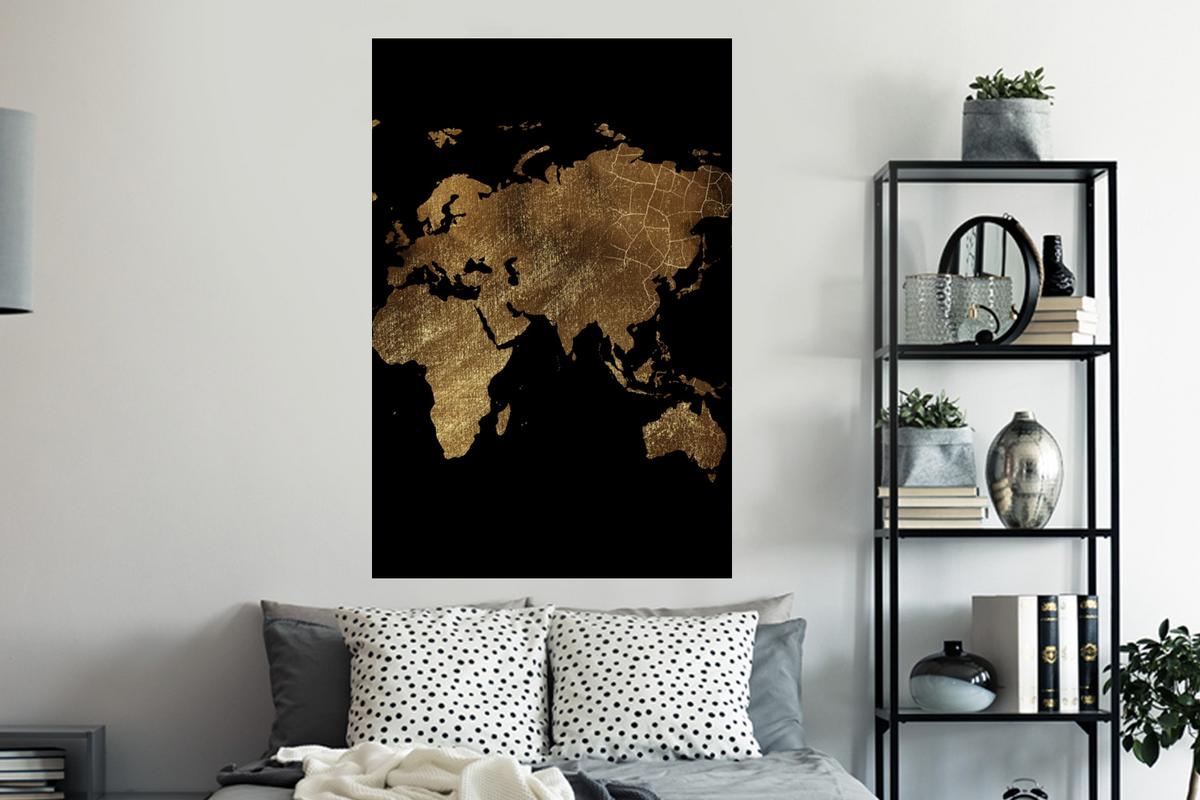 WANDTATTOO Weltkarte - Gold - Luxus - Erde - Schwarz Wandaufkleber 80x120 cm - Goldfarben, Kunststoff (80/120/0.1cm) - MuchoWow