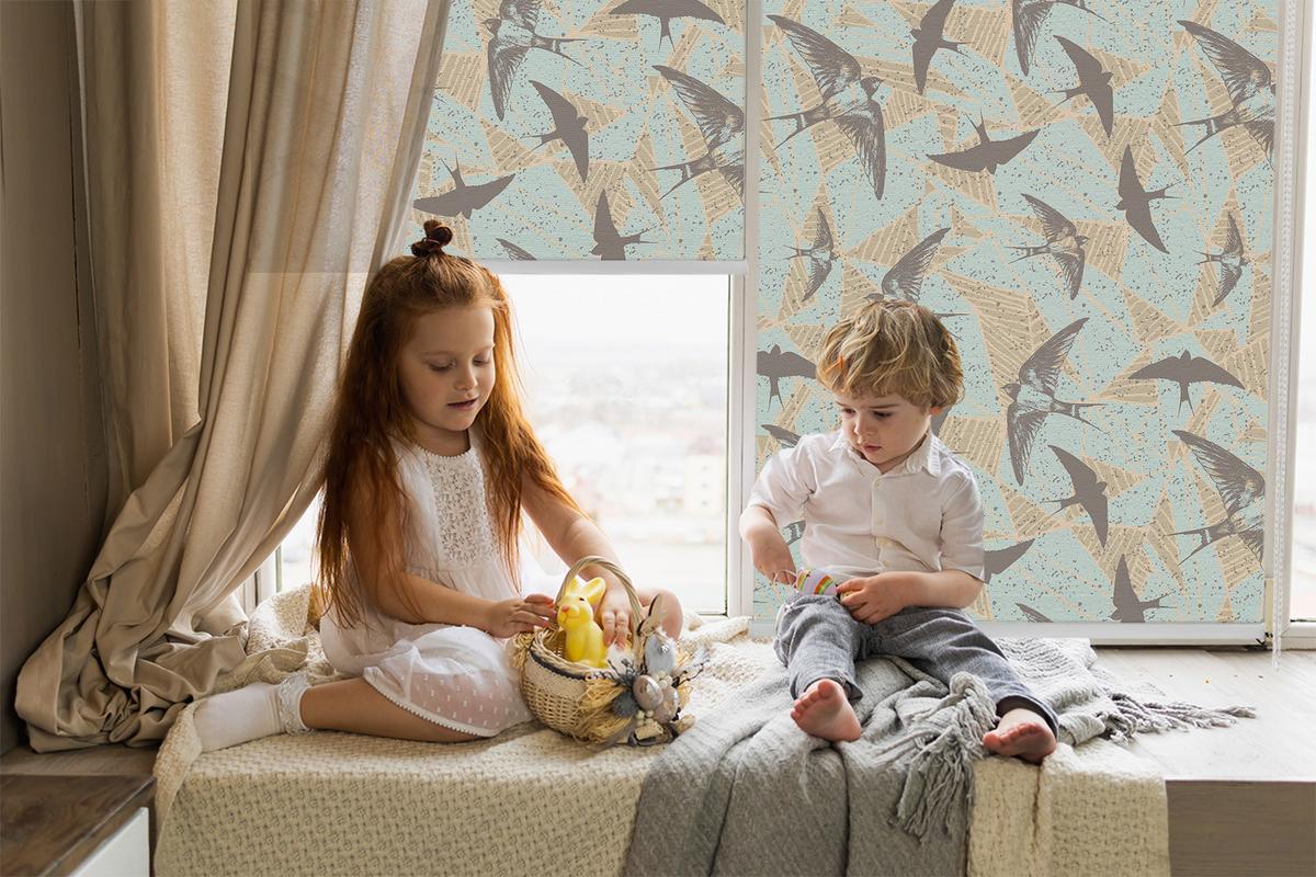 INNENROLLO - Fensterrollo - Rollo - 100x180 cm - Schwalben - Beige, Kunststoff (100/180/0.5cm) - TULUP