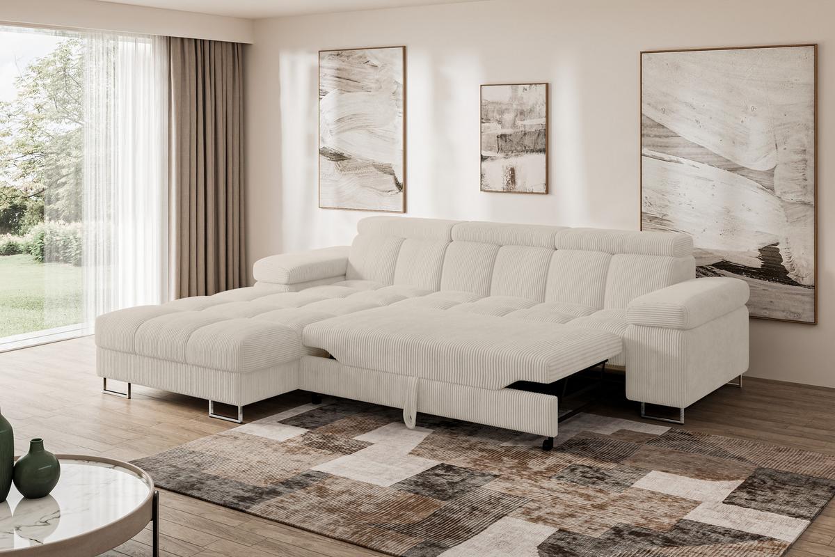 ECKSOFA mit Schlaffunktion Ottomane Links 271x203x79 Beige Cord - Beige, Holzwerkstoff/Textil (271/203cm) - ALTDECOR
