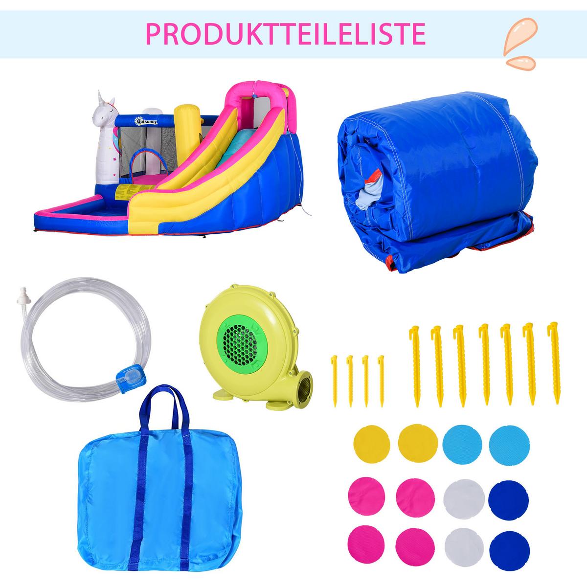 HÜPFBURG mit Rutsche aufblasbare Spielburg mit Gebläse Wasserpark für Kinder - Multicolor, Textil (360/305/210cm) - Outsunny