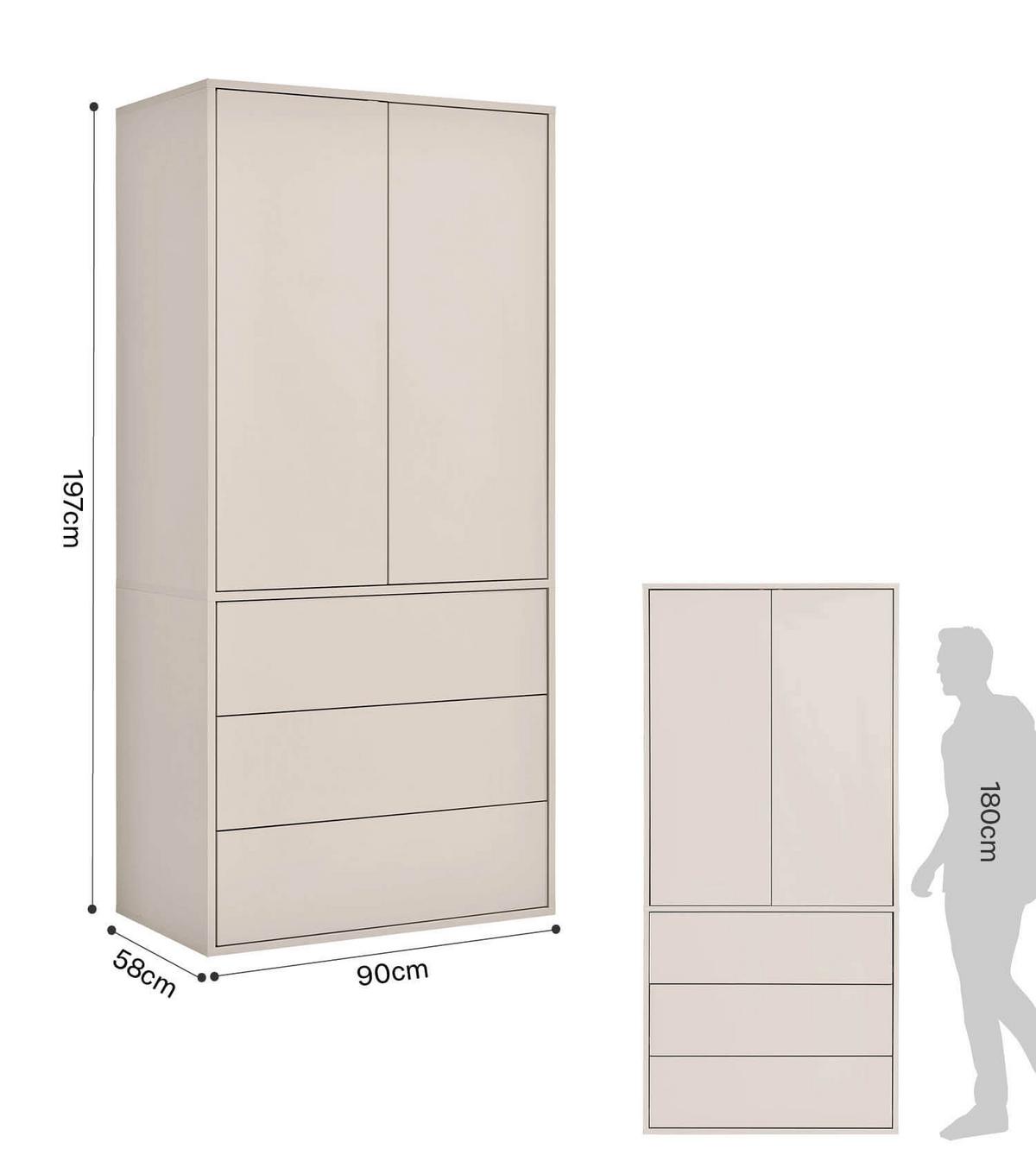 KLEIDERSCHRANK Robe - Beige, Holzwerkstoff (90/197/58cm) - Mokebo