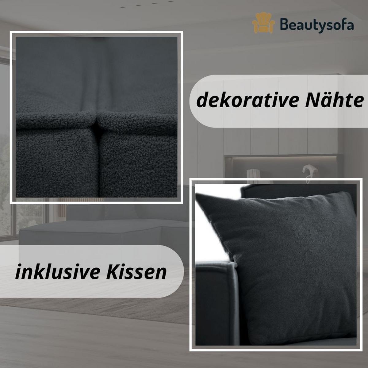 ECKSOFA ohne Schlaffunktion Pedro L dunkelgrau links - Dunkelgrau/Schwarz, Kunststoff/Textil (267/170cm) - Beautysofa