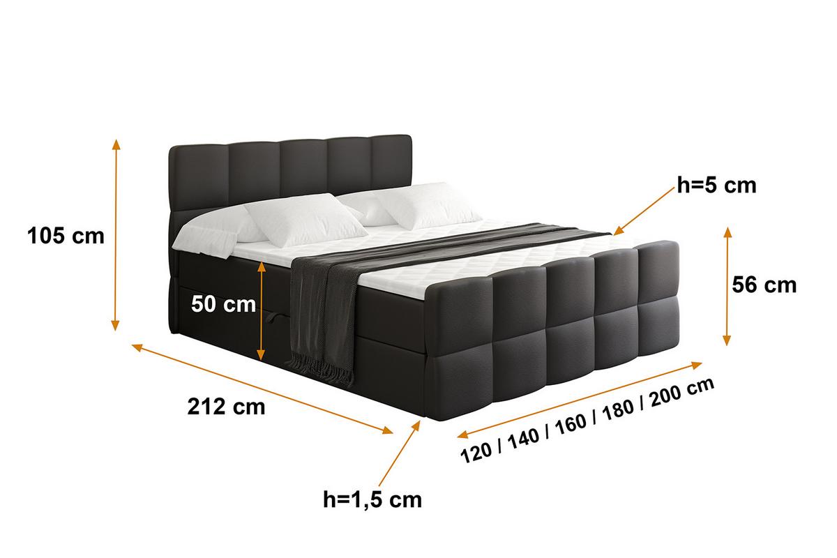BOXBETT mit Matratze und Lattenrost - LIRO-Z - 200x200 - Schwarz Kunstleder - Schwarz, Holzwerkstoff (200/200cm) - ALTDECOR