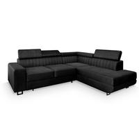 ECKSOFA NOLA R-S Schwarz Velours-Stoff mit Schlaffunktion - Silberfarben/Schwarz, Holz/Textil (253/190cm) - MASSENO