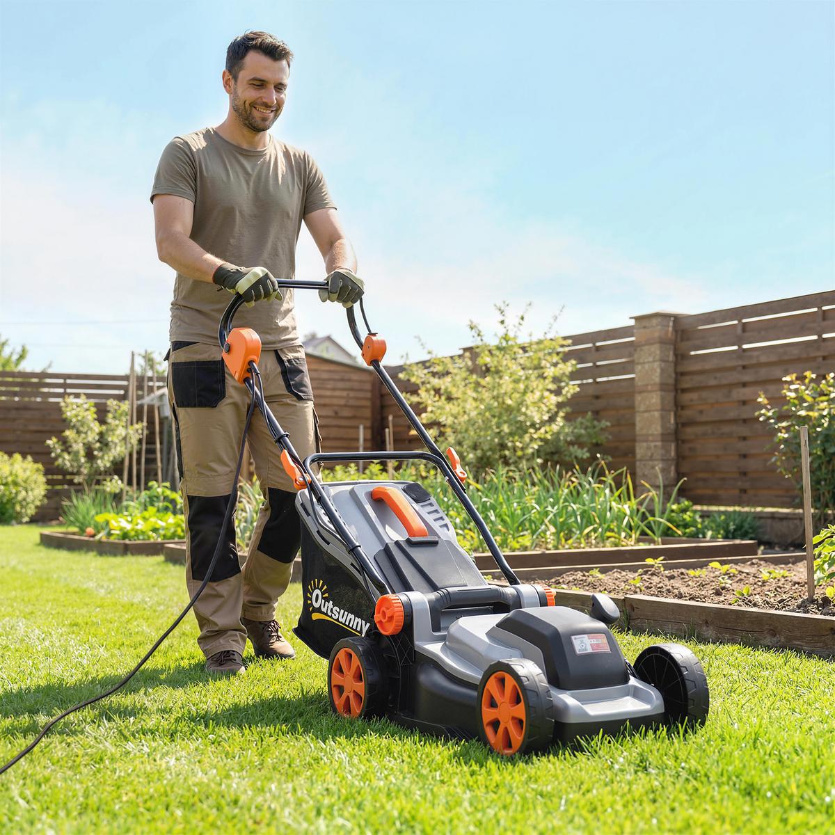 ELEKTRO-RASENMÄHER 35l Fangkorb Hellgrau, Orange - Hellgrau, Metall (40/96/113cm) - Outsunny