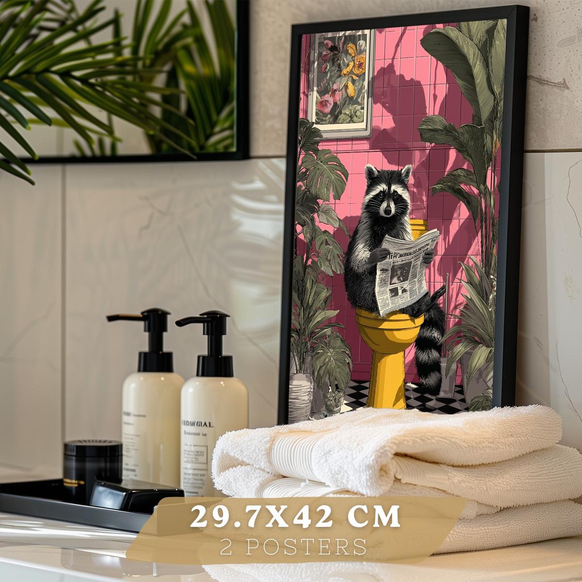 POSTER 2er-Set lustige Tierdrucke im Badezimmer, Fuchs und Waschbär-Dekorationsbilder im modernen Stil Schwarzer Rahmen A3 - Schwarz, Papier (42/29.7/3cm) - Nacnic