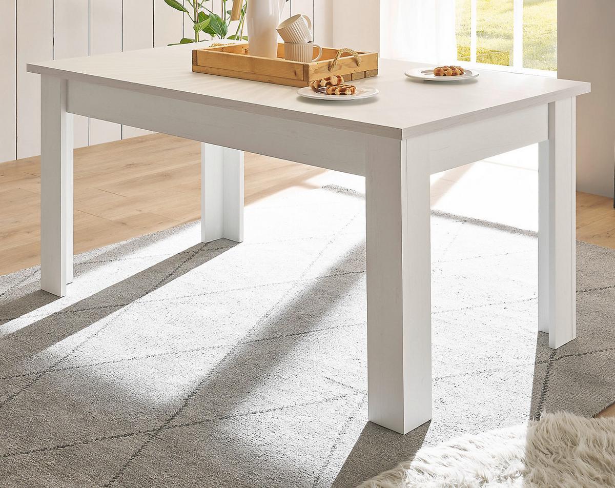 ESSZIMMER-SET 4-teilig weiß Pinie Landhaus, Soft-Close-Funktion - Silberfarben/Weiß, Glas/Holzwerkstoff (166/146/90cm) - Furn.Design