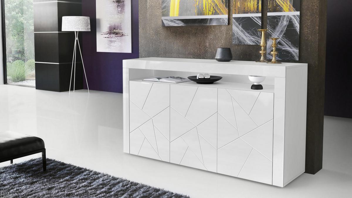 SIDEBOARD Valencia Fronten in Weiß Hochglanz Element mit 3D Struktur - Opal, Holzwerkstoff (155/46/40cm) - Vladon