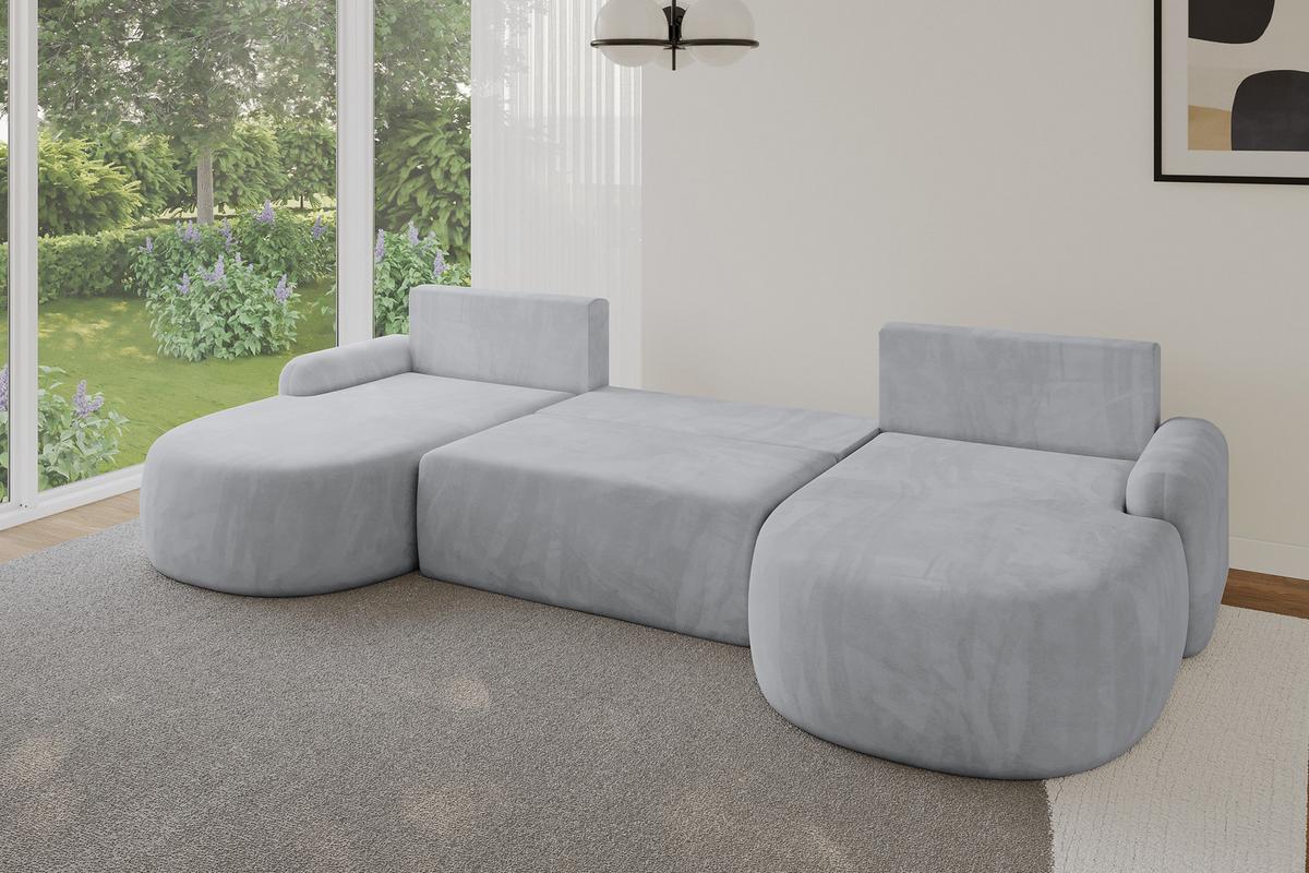 WOHNLANDSCHAFT mit Schlaffunktion und Bettkasten LIRA-U - 335x172x89 Grau - Greige, Holzwerkstoff/Textil (335/89/172cm) - ALTDECOR