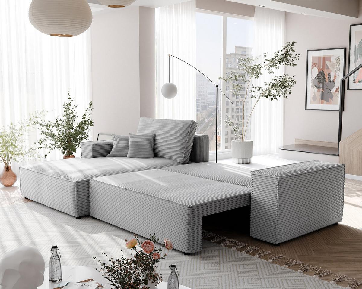 ECKSOFA NOVA Links mit Schlaffunktion und Bettkasten Hellgrau - Hellgrau, Kunststoff/Textil (294/185cm) - Idohome