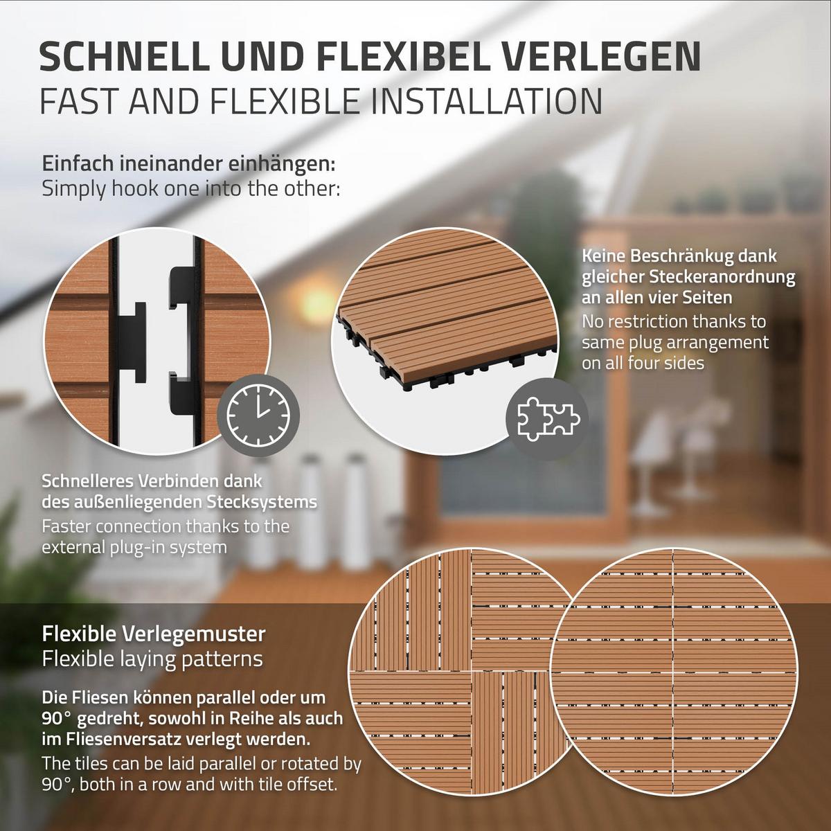 TERRASSENFLIESE Hellbraun 12 Stück - Hellbraun, Holzwerkstoff (60/30/2cm) - ECD-Germany