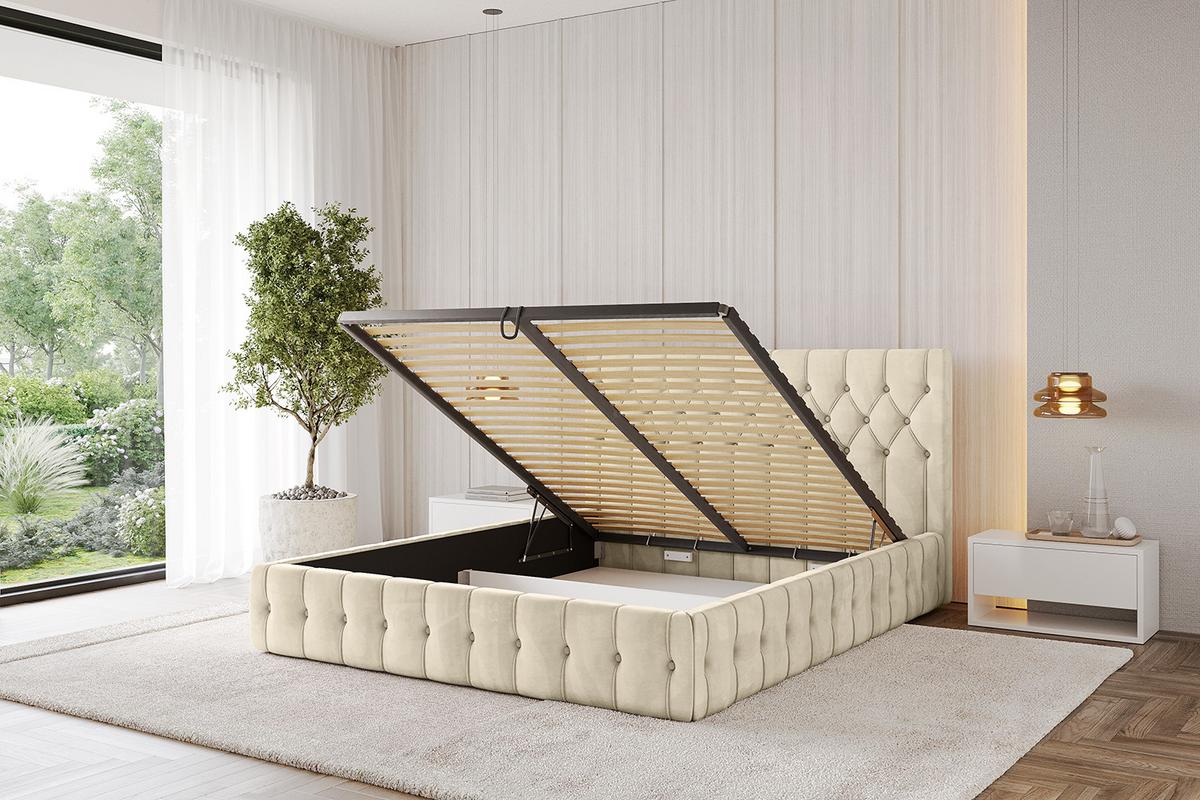 POLSTERBETT mit Bettkasten und Lattenrost, Boxbett ohne Matratze - LARO 180x200 Beige - Ecru, Holzwerkstoff/Textil (180/200cm) - ALTDECOR