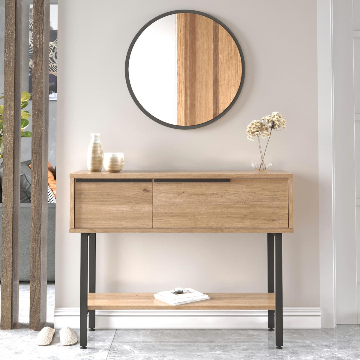 KONSOLENTISCH Vesanto - Eichefarben/Schwarz, Holzwerkstoff/Metall (100/29.5/76cm) - [en.casa]