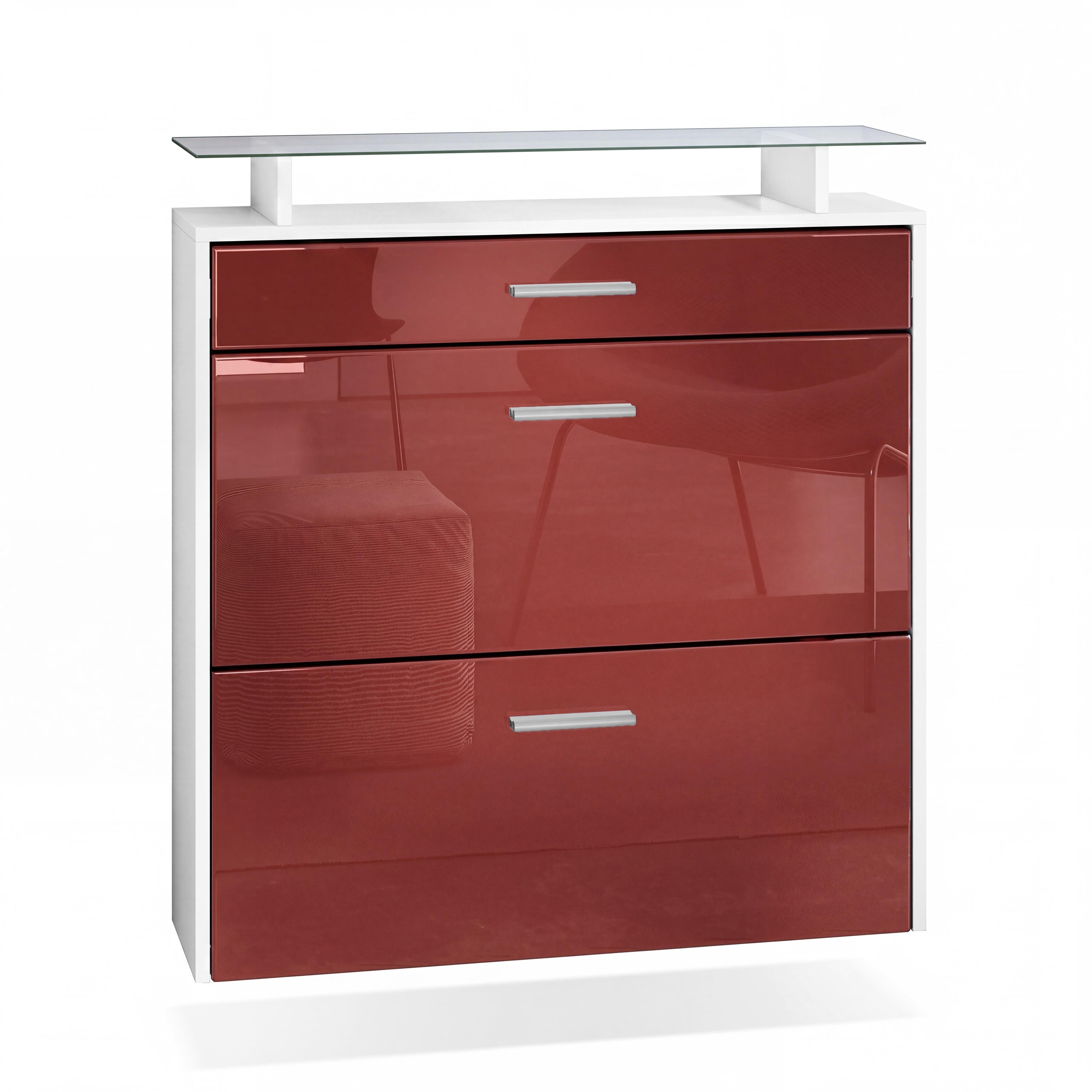 SCHUHSCHRANK Malea Front in Bordeaux Hochglanz - Bordeaux, Holzwerkstoff (89/96/23cm) - Vladon