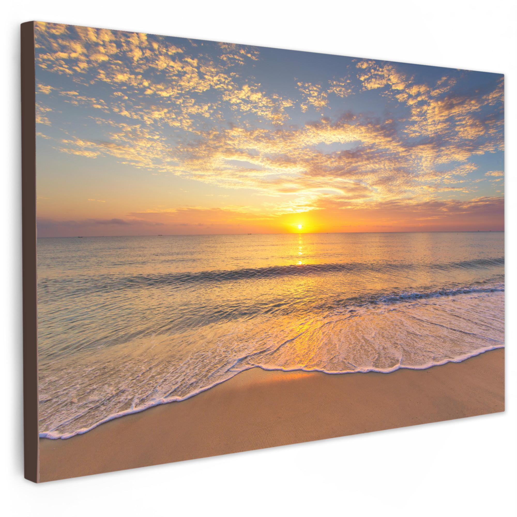 LEINWANDBILD Strand - Sonnenuntergang - Meer Wohnzimmer Groß 120x80 cm - Gelb, Textil (120/80cm) - MuchoWow