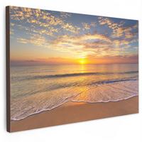 LEINWANDBILD Strand - Sonnenuntergang - Meer Gemälde 60x40 cm - Gelb, Textil (60/40cm) - MuchoWow