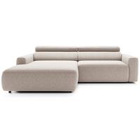 ECKSOFA Fando mit Schlaffunktion, L-Form, 4-Sitzer 252 cm, links Flechtstoff Hellbeige - Ecru/Schwarz, Kunststoff/Textil (252/182cm) - Selsey