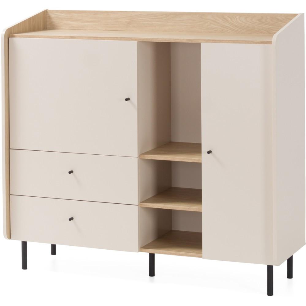 KOMMODE Alex mit 1 Tür und 2 Schubladen, Beige Sand - Beige/Schwarz, Holzwerkstoff (95/115/42cm) - Beautysofa