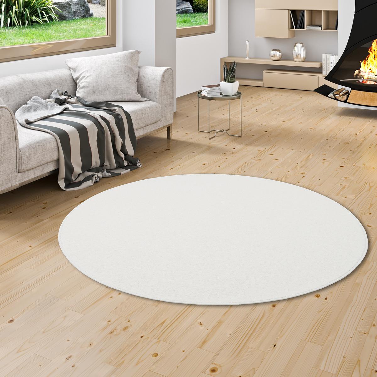 HOCHFLOR VELOURS TEPPICH LUNA RUND - Weiß, Textil (100/100cm) - Snapstyle