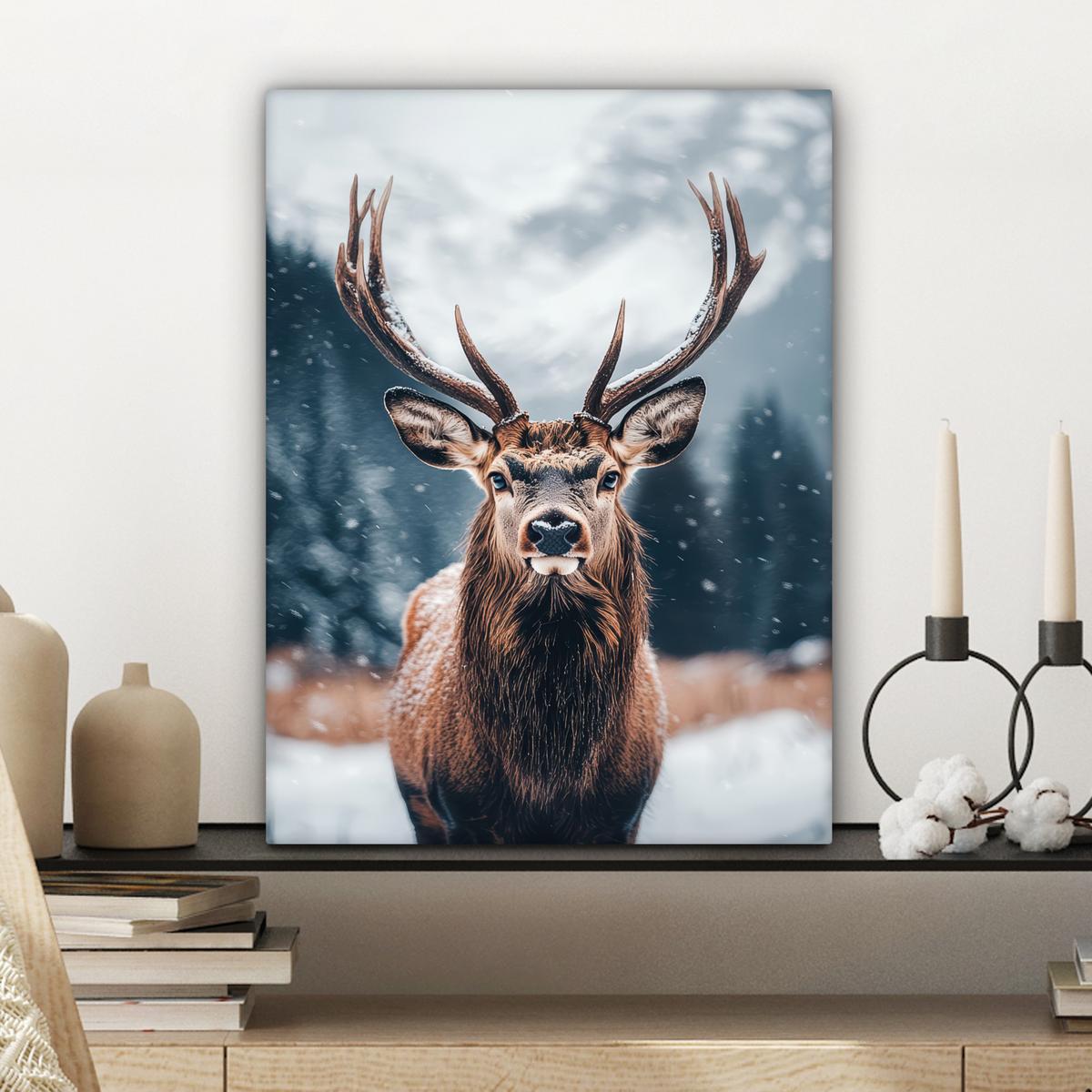 LEINWANDBILD Hirsche - Tiere - Landschaft - Winter - Schnee Room Decor 30x40 cm - Kastanienfarben, Textil (30/40cm) - MuchoWow