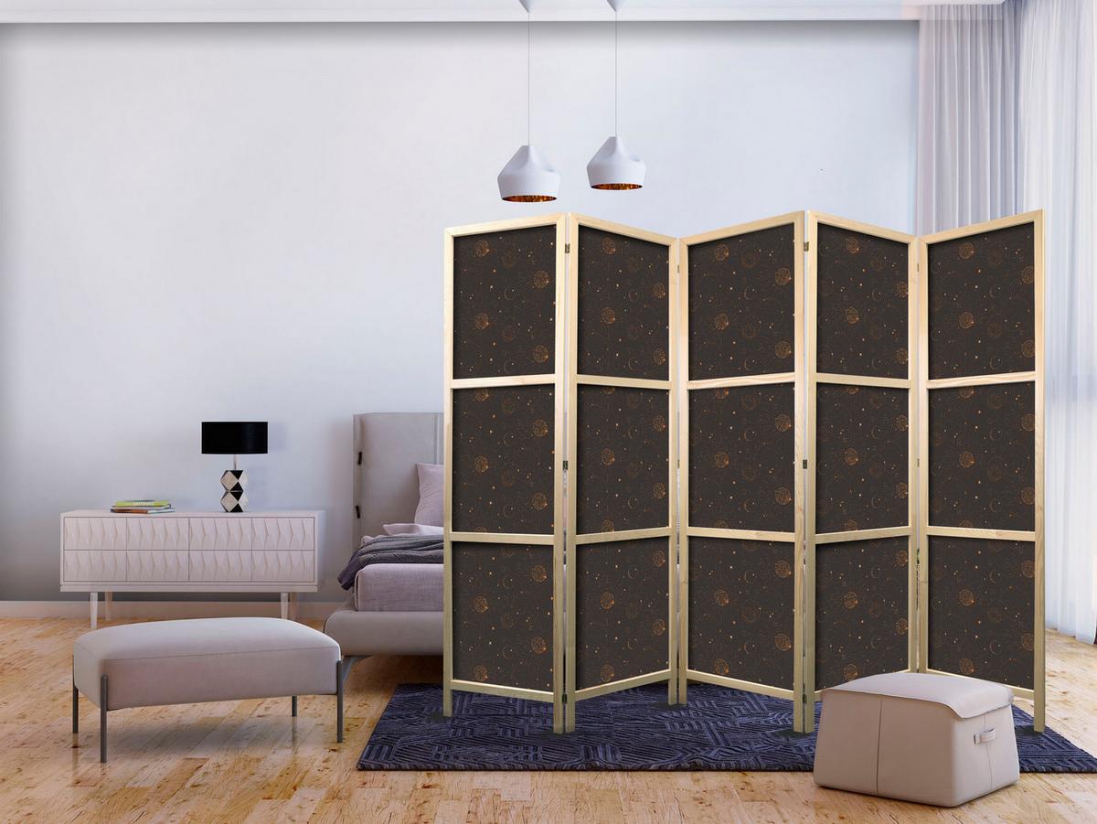 PARAVENT Japanischer 5-tlg 225x172 cm Sonnen Und Sterne - Braun, Holz/Textil (225/172/3cm) - Muralo